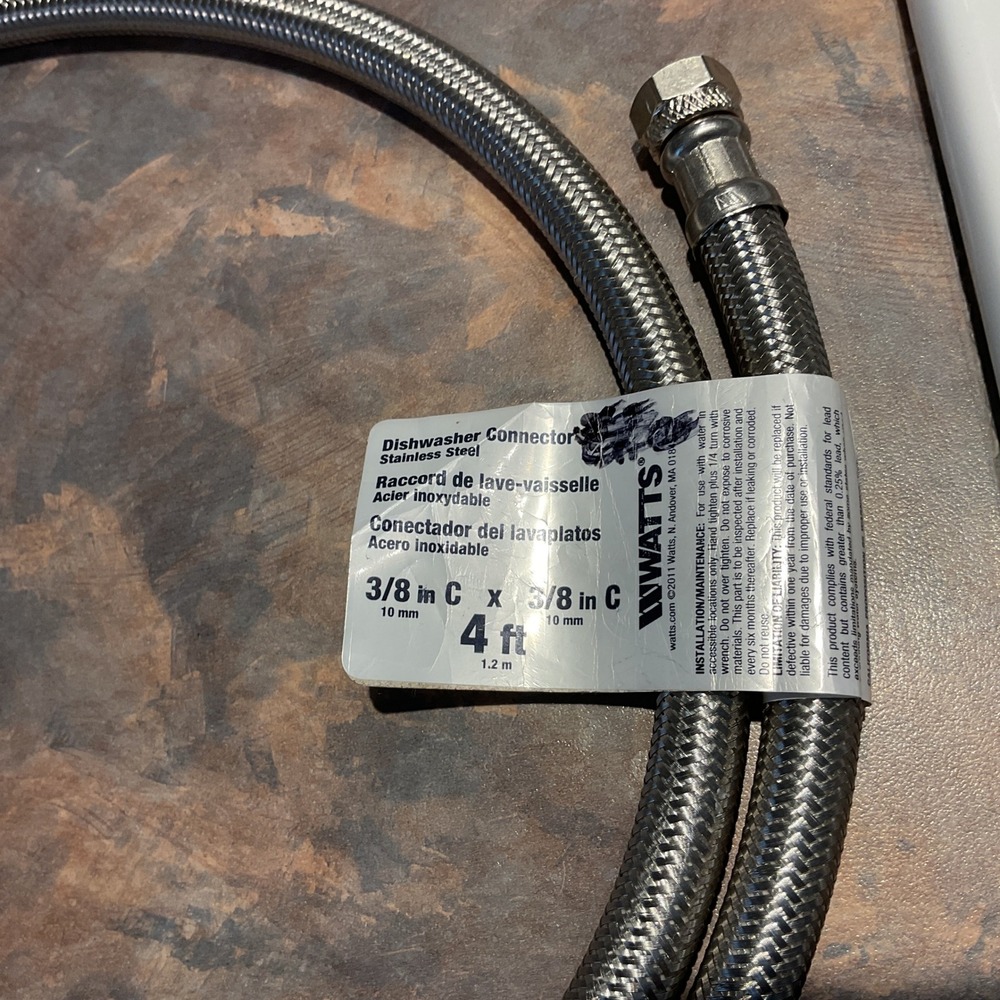 Watts Dishwasher Connector Home 4ft Silver New Stainless Steel 3/8in C Braided